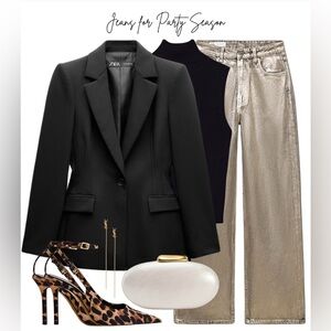 Zara Mid Rise Straight Leg Foil Jeans